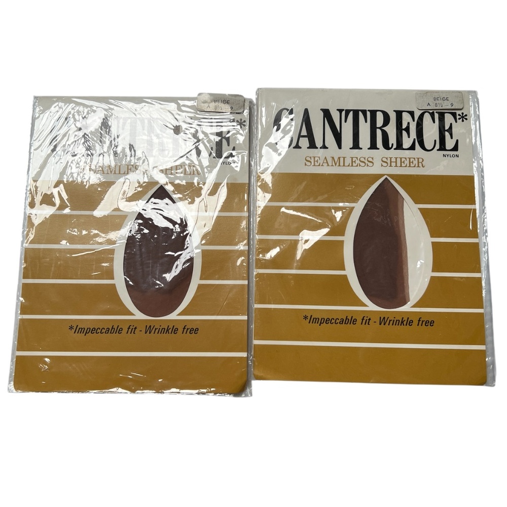 2 Pair Vintage Cantrece Stockings Size A Hosiery Beige Seamless Sheer Sealed NOS